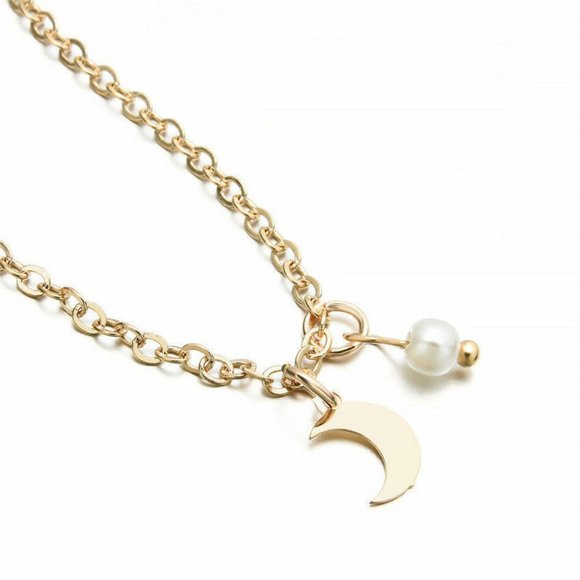 NWOT Dainty Moon Pearl Charm Necklace - Picture 3 of 6
